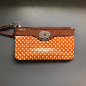 Orange Polka-Dot Fossil Wristlet